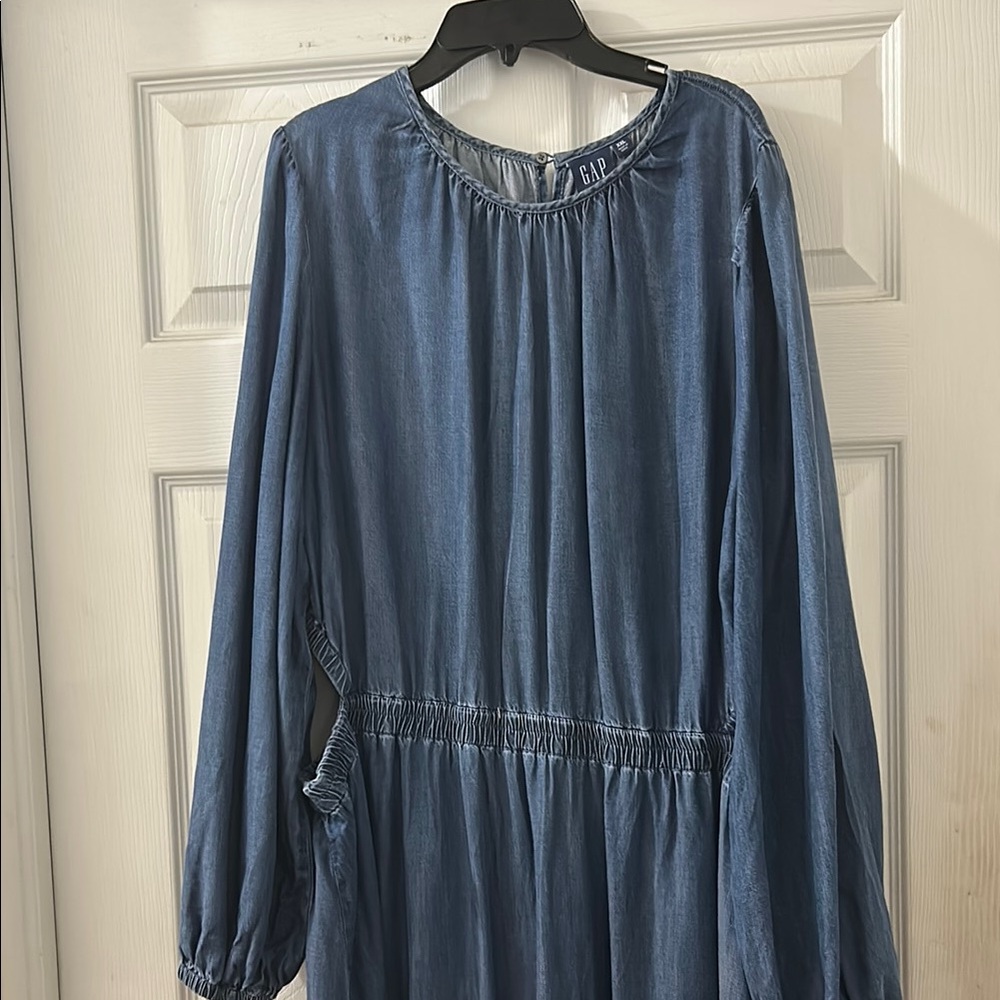GAP Blue Lyocell Long Sleeve Maxi Dress w/ side cutouts